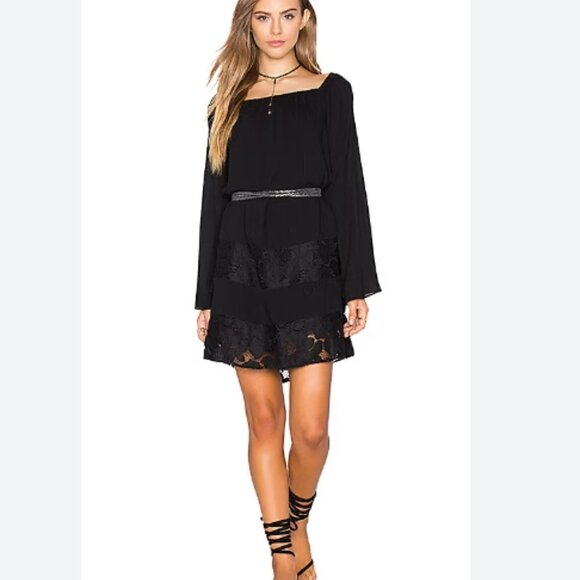 BCBGeneration NWOT Black Peasant Boho Dress Lace Panels Women's sz S - Picture 4 of 12